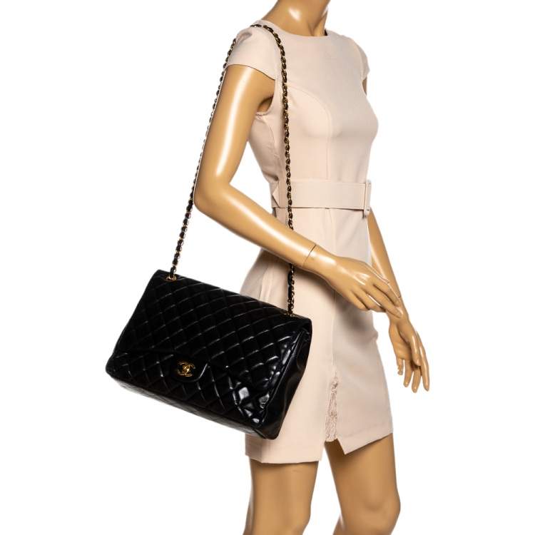 Pre Owned Chanel Black Quilted Leather Maxi Classic Single Flap Bag