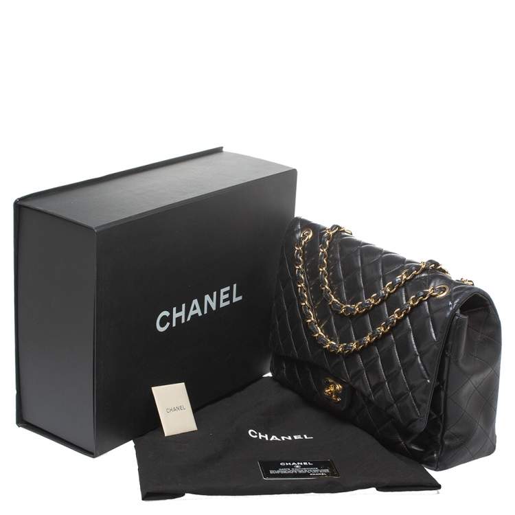 Pre Owned Chanel Black Quilted Leather Maxi Classic Single Flap Bag