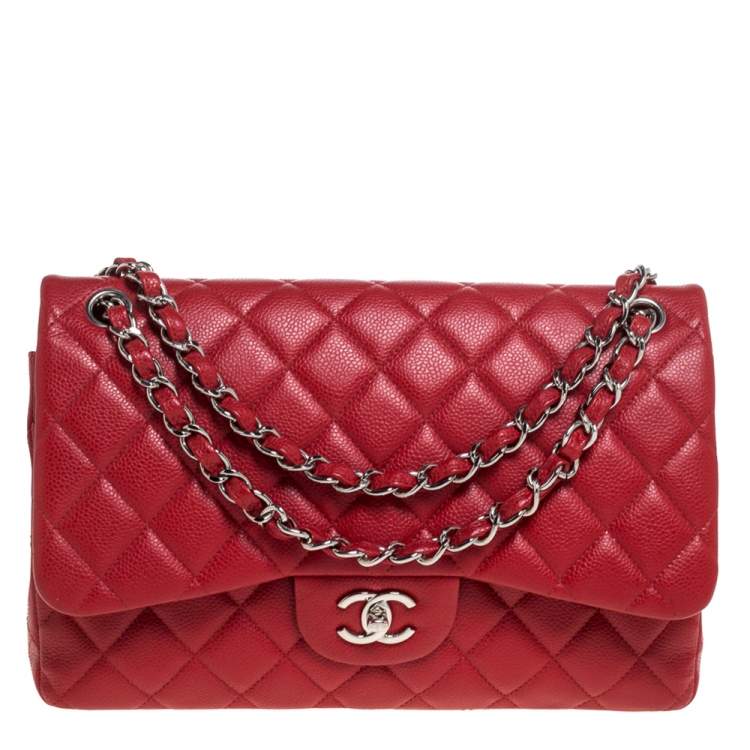 Chanel Red Quilted Caviar Leather Jumbo Classic Double Flap Bag Chanel ...