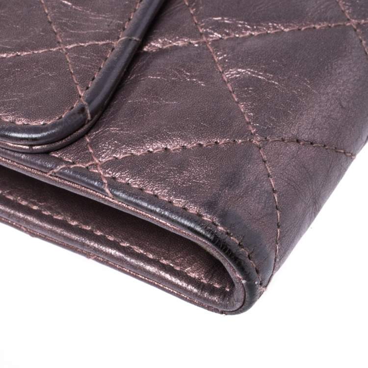 Pre Owned Chanel Metallic Bronze Quilted Leather Reissue Trifold Wallet