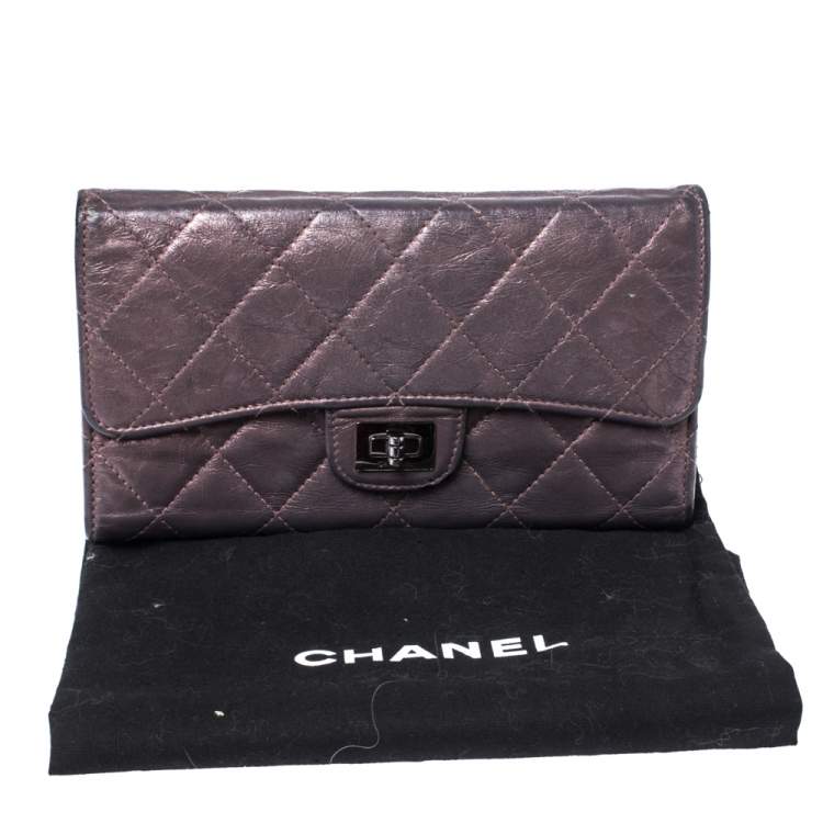 Pre Owned Chanel Metallic Bronze Quilted Leather Reissue Trifold Wallet