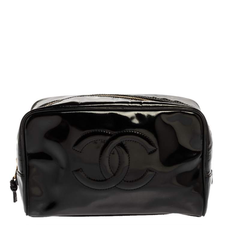 Chanel Black Patent Leather Vintage CC Cosmetic Pouch Chanel | The Luxury  Closet