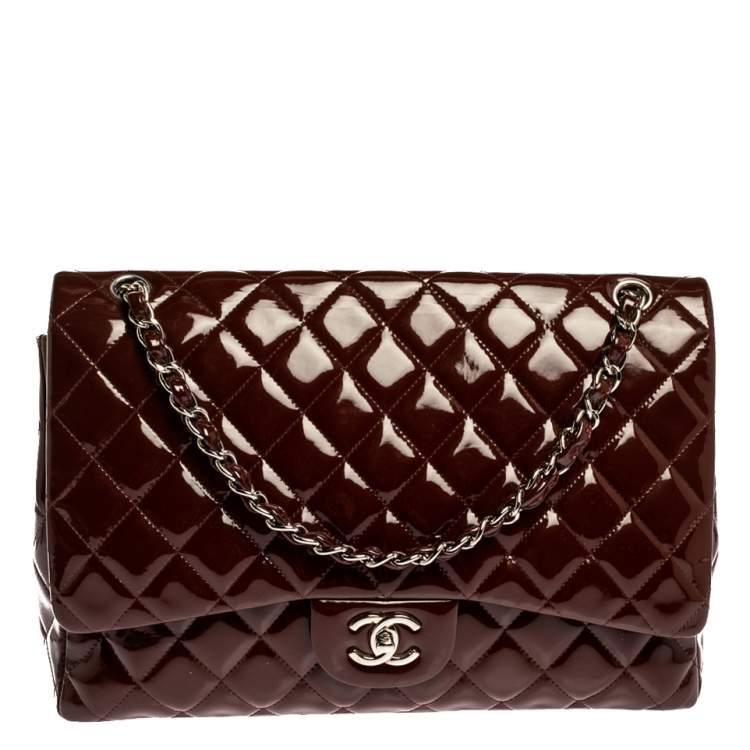 Chanel Burgundy Quilted Patent Leather Maxi Classic Single Flap Bag Chanel  | TLC