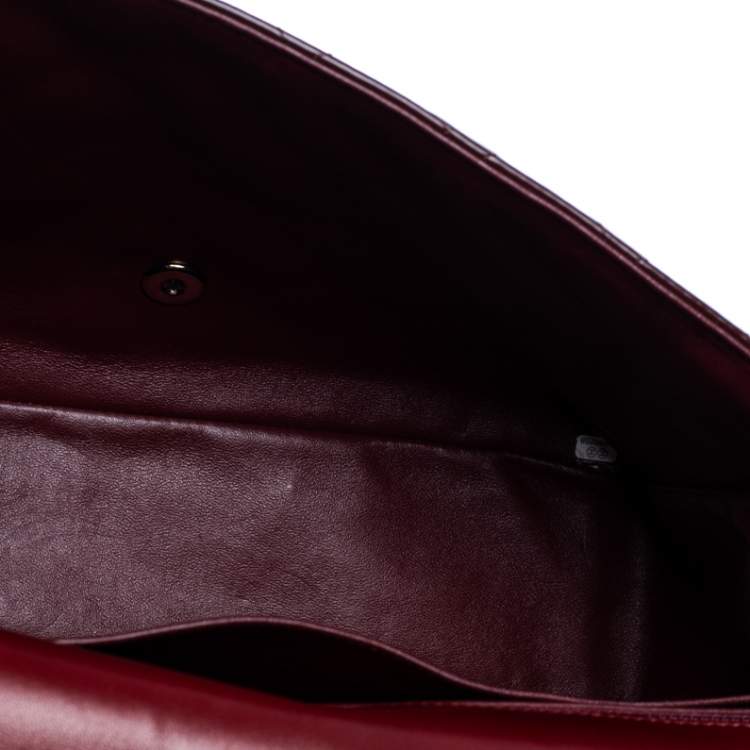 Pre Owned Chanel Burgundy Quilted Patent Leather Maxi Classic Single Flap Bag