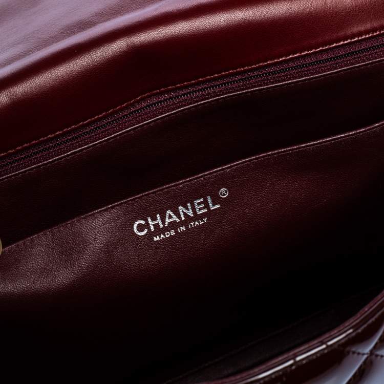 Pre Owned Chanel Burgundy Quilted Patent Leather Maxi Classic Single Flap Bag
