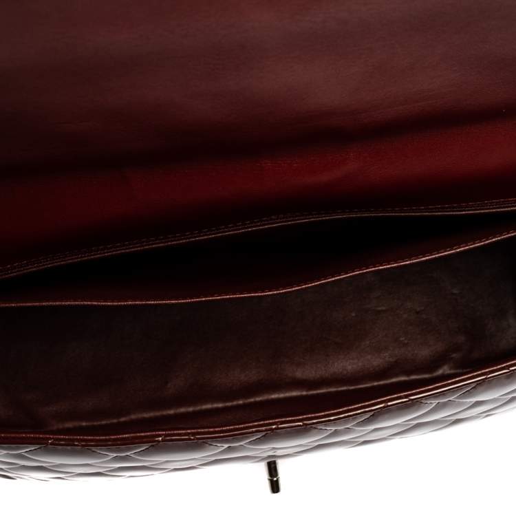Pre Owned Chanel Burgundy Quilted Patent Leather Maxi Classic Single Flap Bag