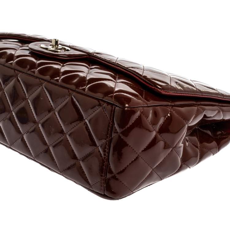 Pre Owned Chanel Burgundy Quilted Patent Leather Maxi Classic Single Flap Bag