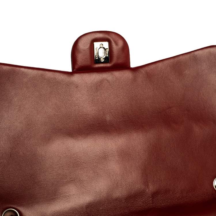 Pre Owned Chanel Burgundy Quilted Patent Leather Maxi Classic Single Flap Bag