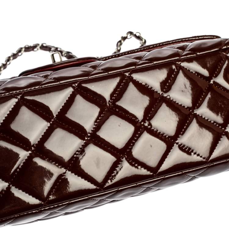 Pre Owned Chanel Burgundy Quilted Patent Leather Maxi Classic Single Flap Bag