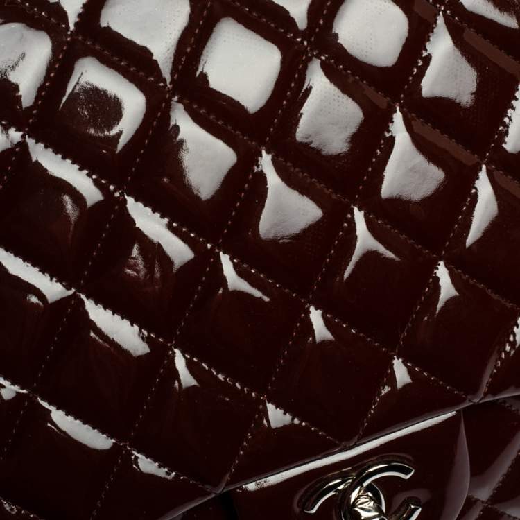 Pre Owned Chanel Burgundy Quilted Patent Leather Maxi Classic Single Flap Bag