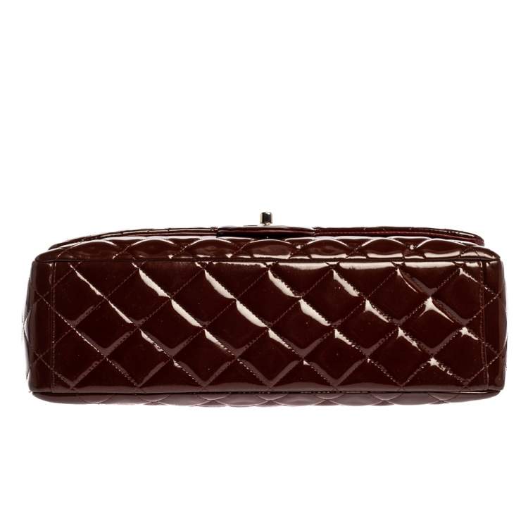Pre Owned Chanel Burgundy Quilted Patent Leather Maxi Classic Single Flap Bag