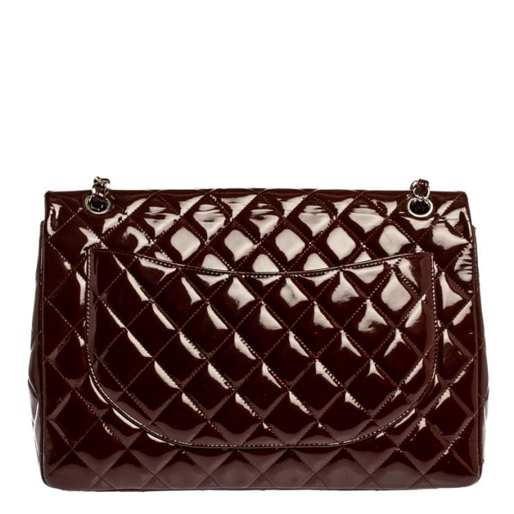 Pre Owned Chanel Burgundy Quilted Patent Leather Maxi Classic Single Flap Bag