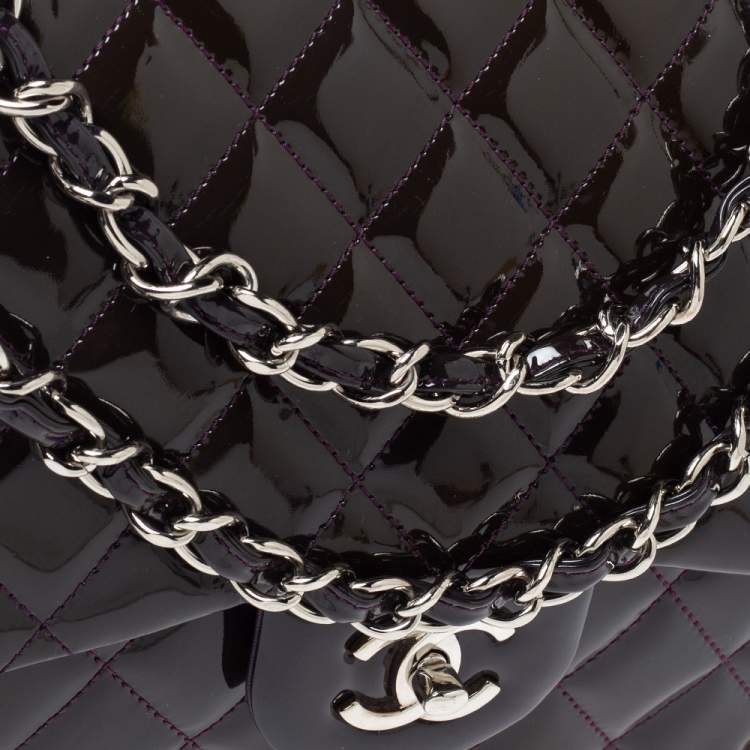 Pre Owned Chanel Purple Quilted Patent Leather Jumbo Classic Single Flap Bag