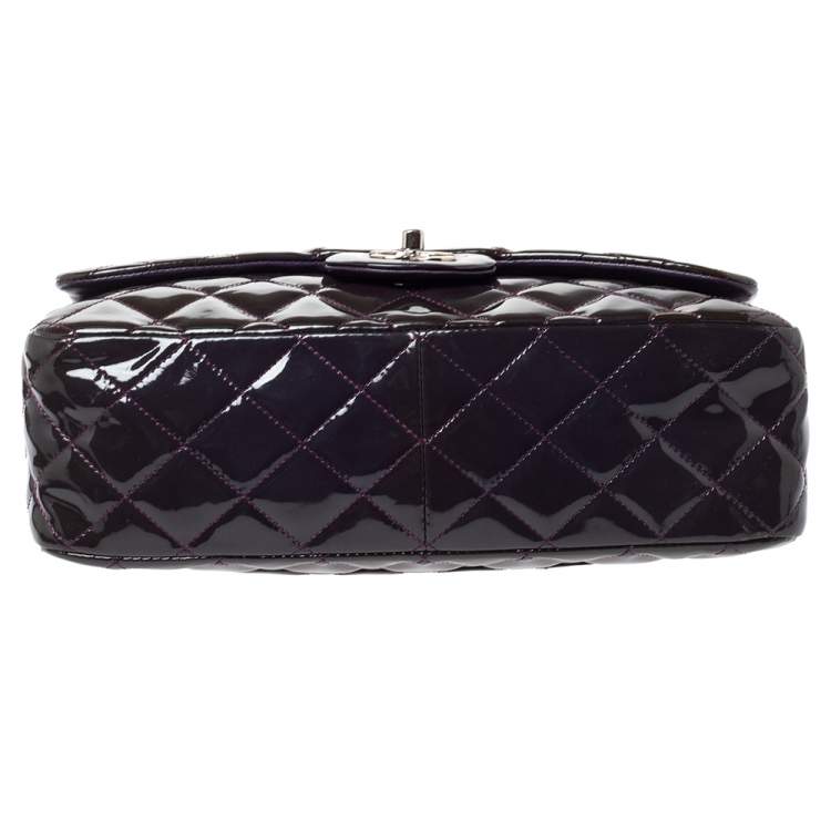 Pre Owned Chanel Purple Quilted Patent Leather Jumbo Classic Single Flap Bag