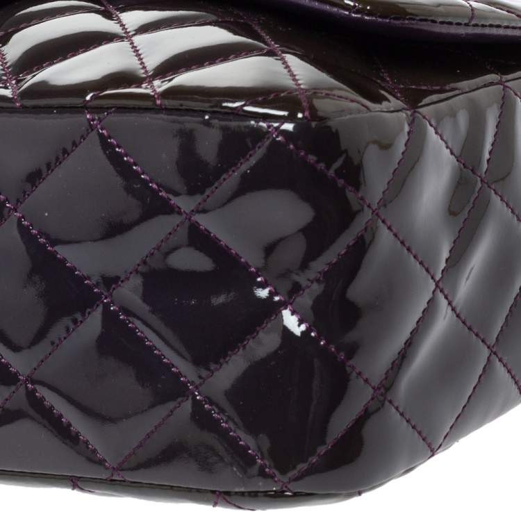 Pre Owned Chanel Purple Quilted Patent Leather Jumbo Classic Single Flap Bag