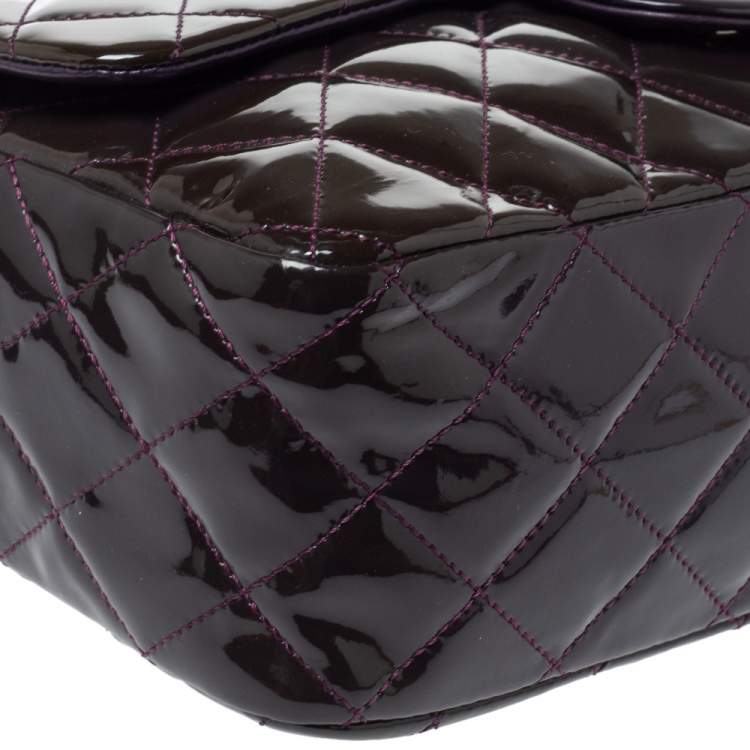 Pre Owned Chanel Purple Quilted Patent Leather Jumbo Classic Single Flap Bag