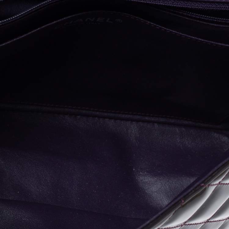 Pre Owned Chanel Purple Quilted Patent Leather Jumbo Classic Single Flap Bag