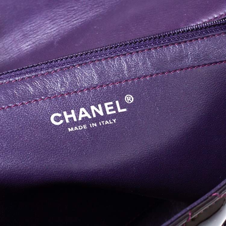Pre Owned Chanel Purple Quilted Patent Leather Jumbo Classic Single Flap Bag