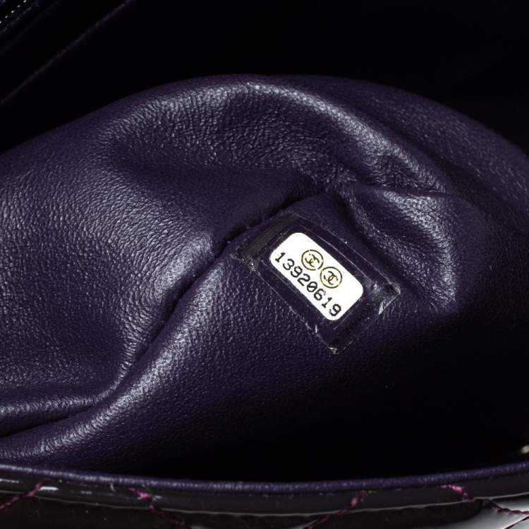 Pre Owned Chanel Purple Quilted Patent Leather Jumbo Classic Single Flap Bag