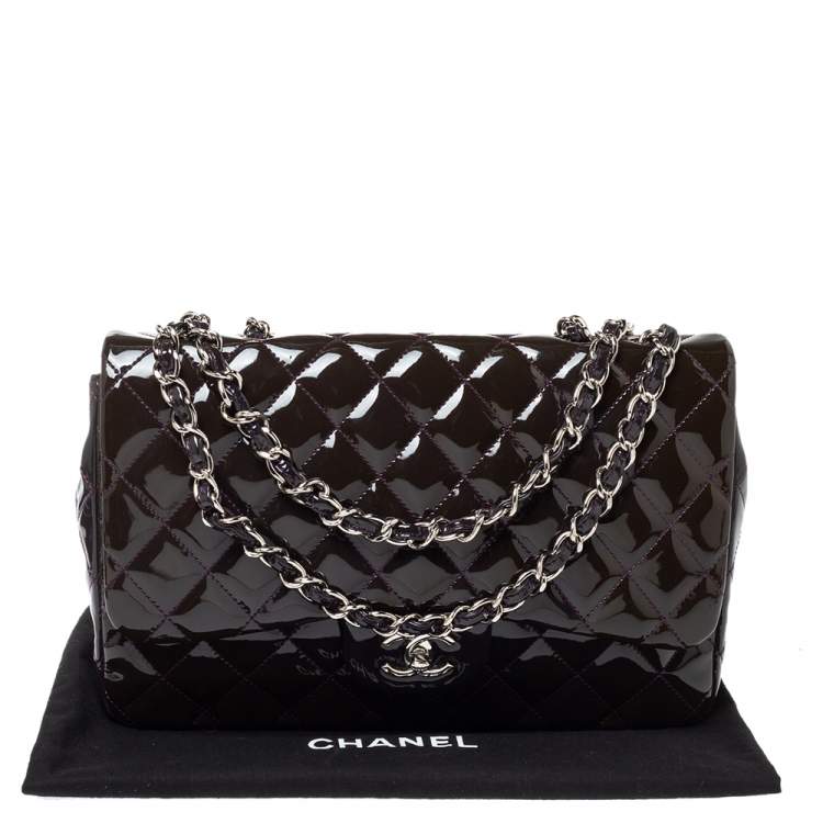 Pre Owned Chanel Purple Quilted Patent Leather Jumbo Classic Single Flap Bag
