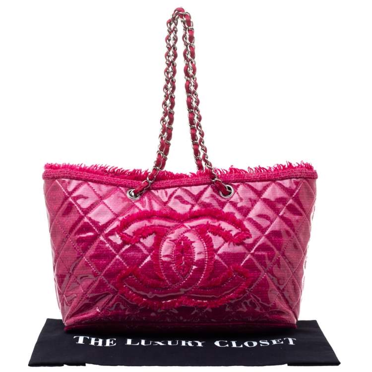 Pre Owned Chanel Pink PVC and Tweed Funny Tote
