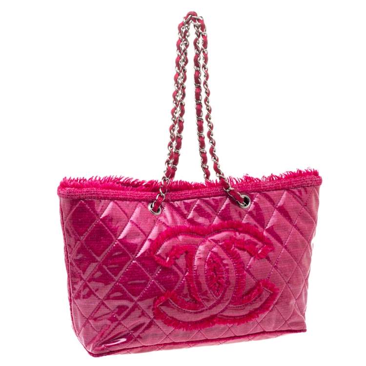 Pre Owned Chanel Pink PVC and Tweed Funny Tote