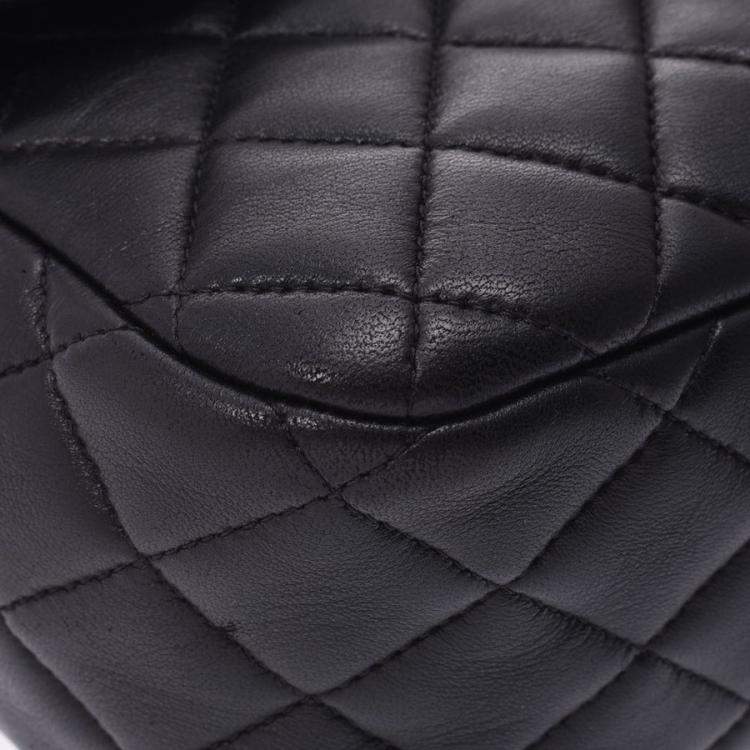 Pre Owned Chanel Black Quilted Lambskin Leather Backpack