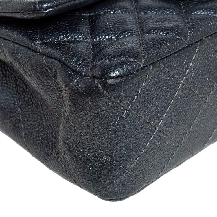 Pre Owned Chanel Metallic Dark Blue Quilted Leather New Mini Classic Single Flap Bag