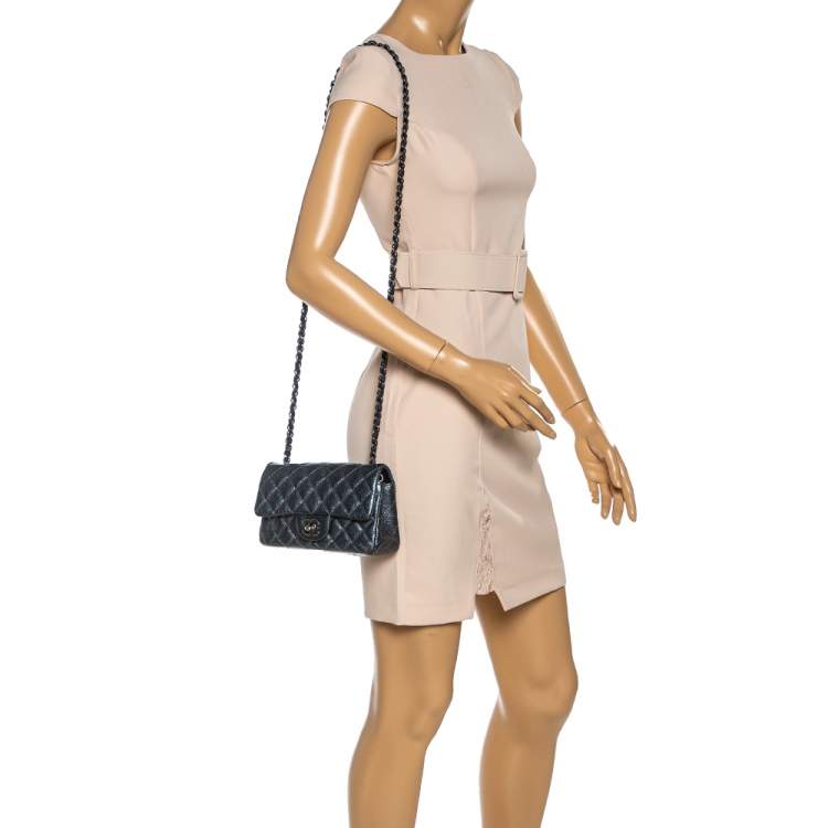 Pre Owned Chanel Metallic Dark Blue Quilted Leather New Mini Classic Single Flap Bag