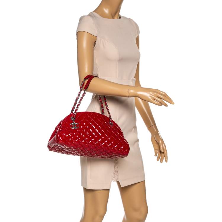 Chanel Red Quilted Patent Leather Just Mademoiselle Bowler Bag Chanel