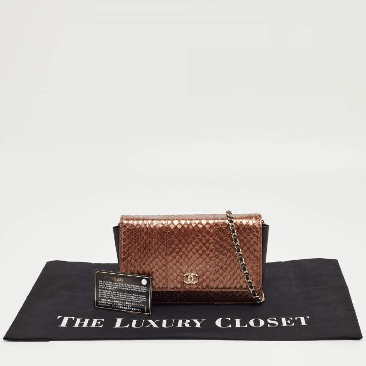 Pre Owned Chanel Metallic Brown Python and Leather WOC Bag