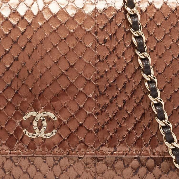 Pre Owned Chanel Metallic Brown Python and Leather WOC Bag