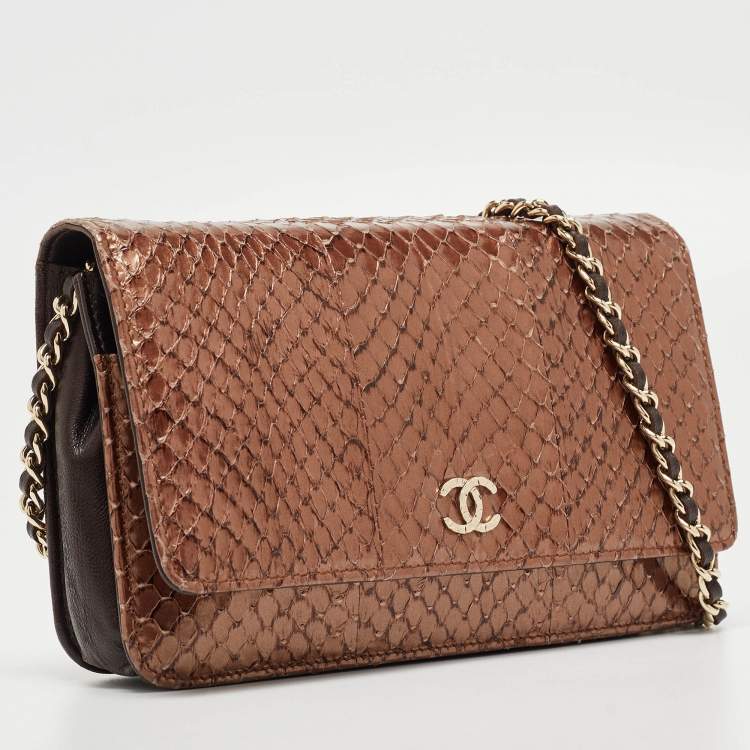 Pre Owned Chanel Metallic Brown Python and Leather WOC Bag