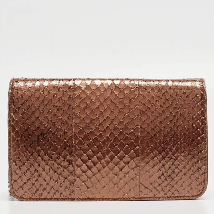 Pre Owned Chanel Metallic Brown Python and Leather WOC Bag
