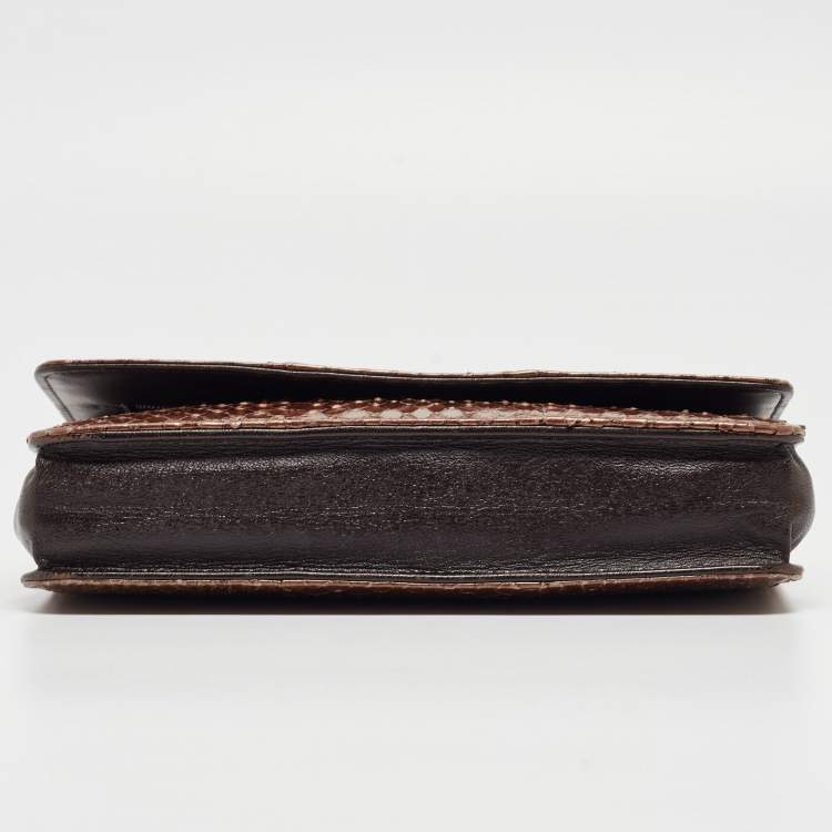 Pre Owned Chanel Metallic Brown Python and Leather WOC Bag