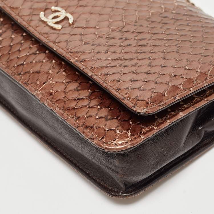 Pre Owned Chanel Metallic Brown Python and Leather WOC Bag