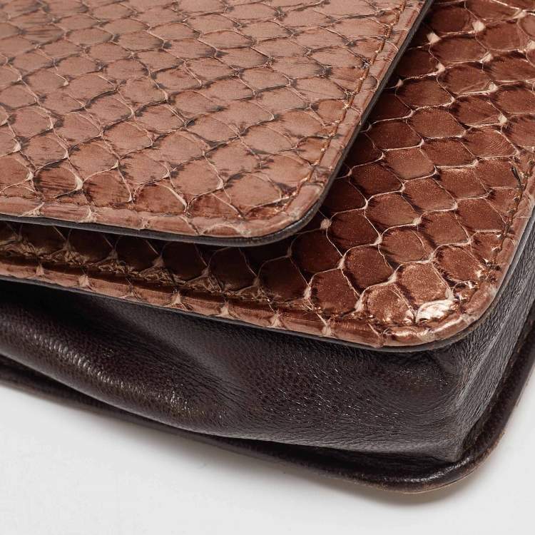 Pre Owned Chanel Metallic Brown Python and Leather WOC Bag