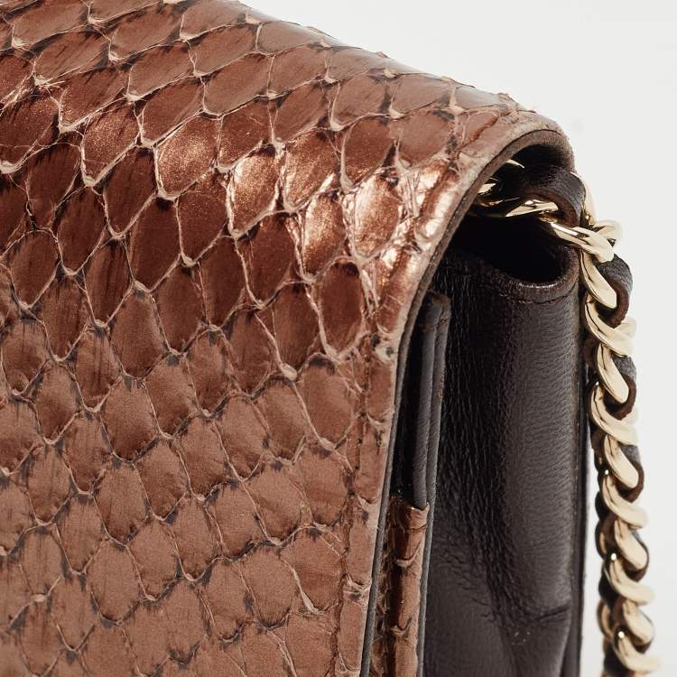 Pre Owned Chanel Metallic Brown Python and Leather WOC Bag