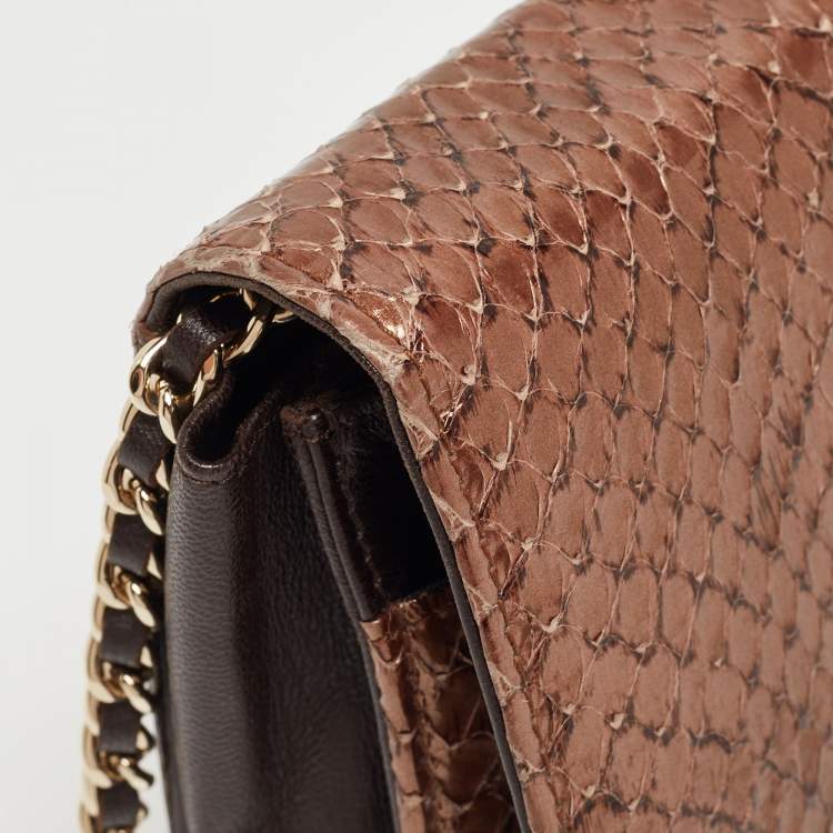 Pre Owned Chanel Metallic Brown Python and Leather WOC Bag