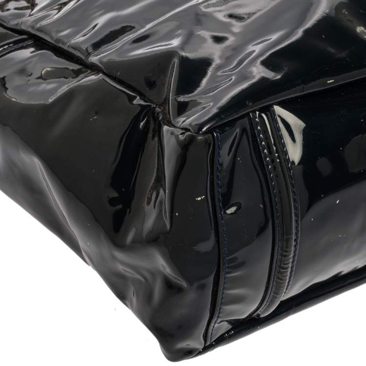 Pre Owned Chanel Dark Blue Patent Leather Giant Reissue Lock Chain Link Tote