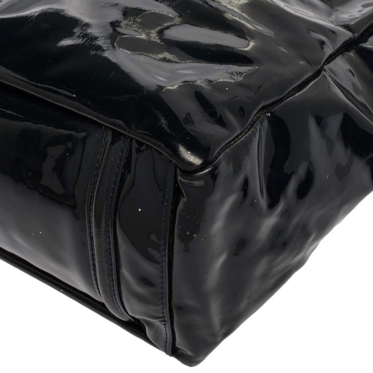 Pre Owned Chanel Dark Blue Patent Leather Giant Reissue Lock Chain Link Tote