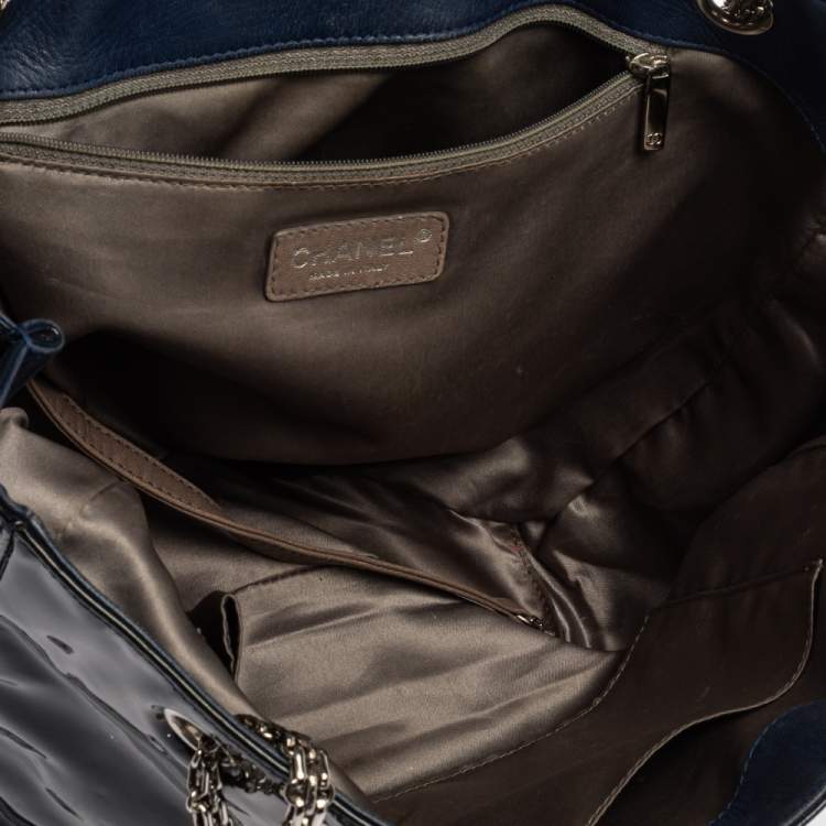 Pre Owned Chanel Dark Blue Patent Leather Giant Reissue Lock Chain Link Tote
