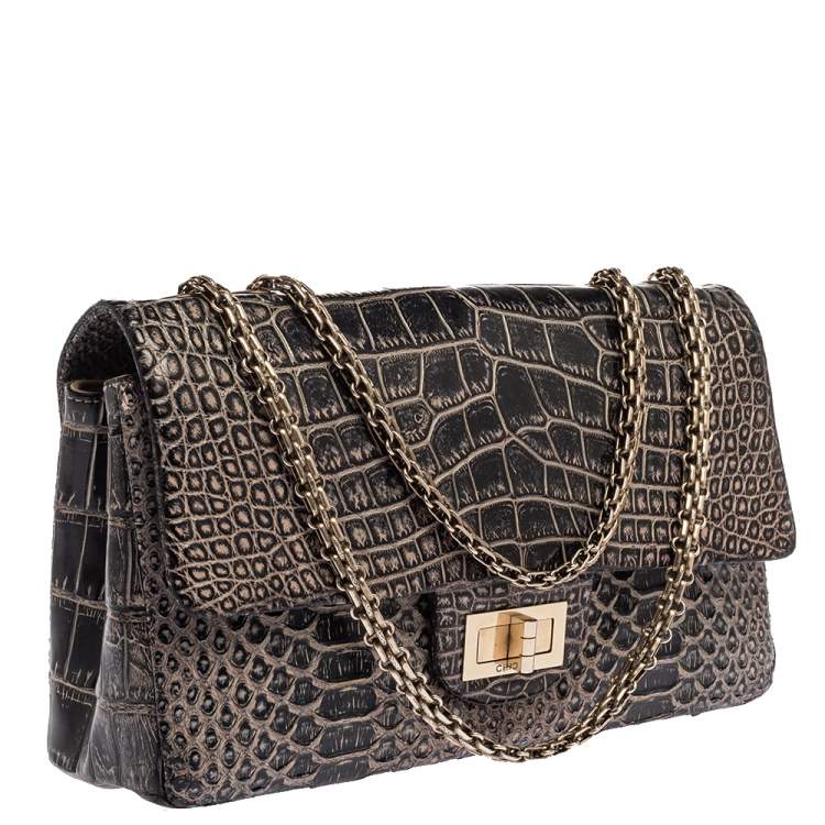 Pre Owned Chanel Black Crocodile and Python 2.55 Classic 226 Reissue Flap Bag