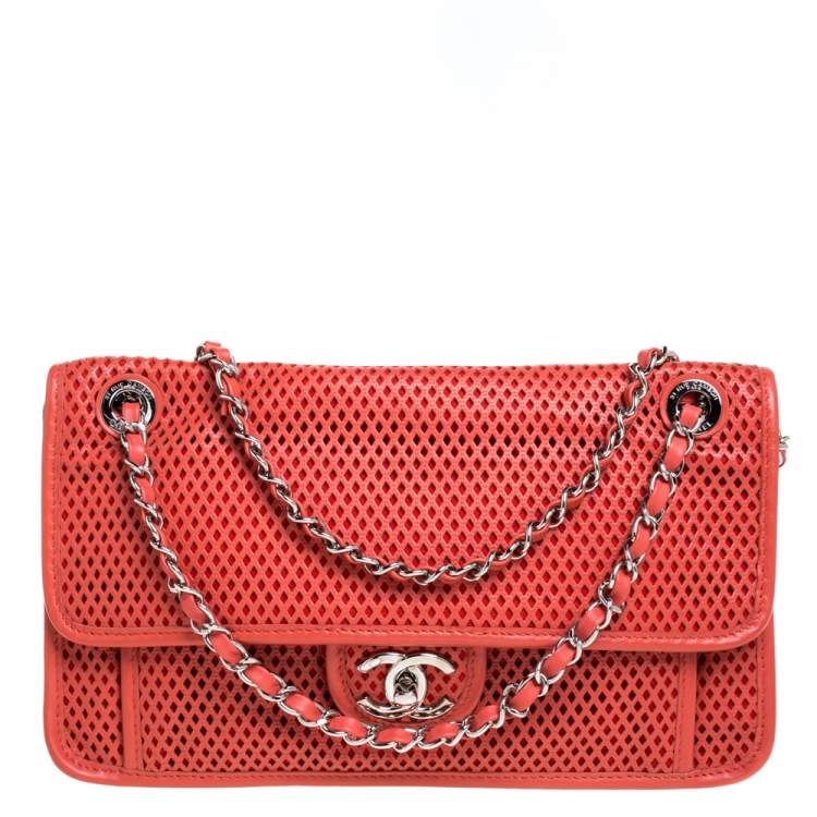 Chanel Flap Perforated Leather Shoulder Bag Red