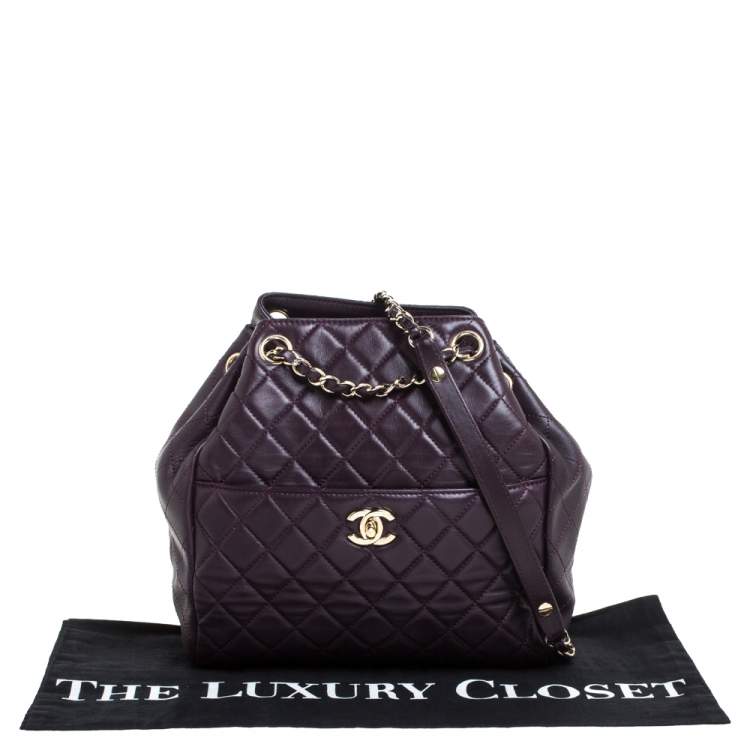 Pre Owned Chanel Plum Quilted Leather Timeless Classic Drawstring Bag