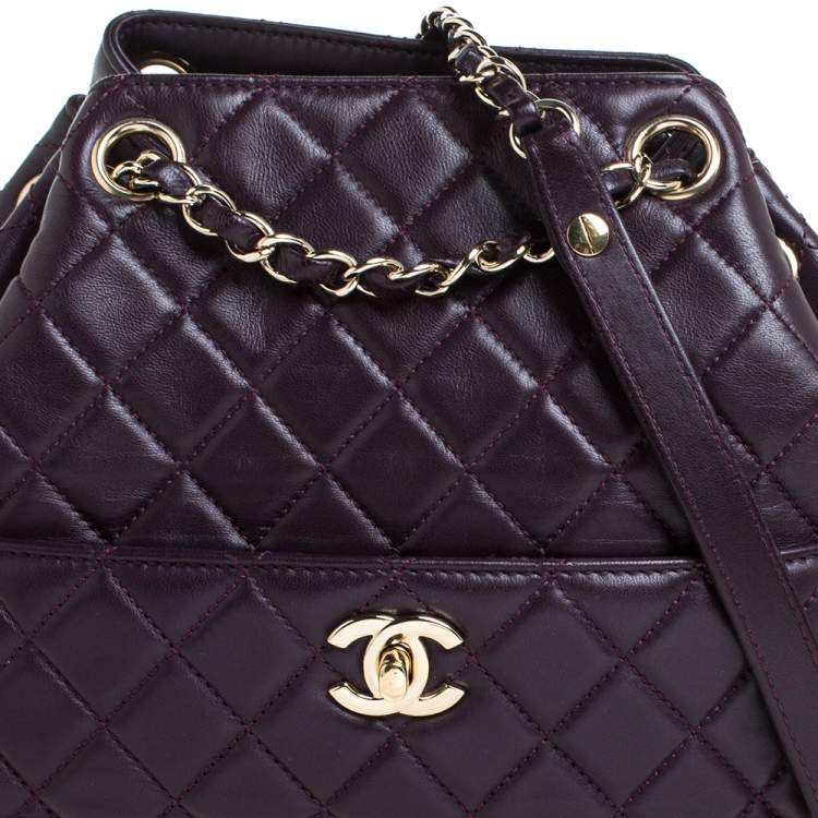 Pre Owned Chanel Plum Quilted Leather Timeless Classic Drawstring Bag