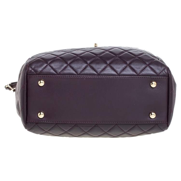Pre Owned Chanel Plum Quilted Leather Timeless Classic Drawstring Bag