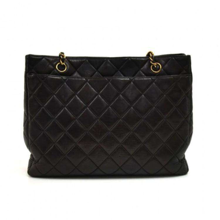 Pre Owned Chanel Black Quilted Leather Vintage Tote