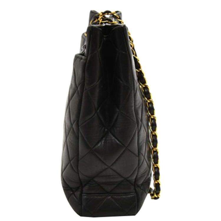 Pre Owned Chanel Black Quilted Leather Vintage Tote