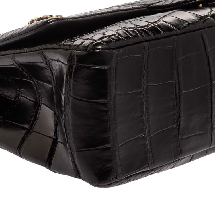Pre Owned Chanel Black Crocodile Leather Classic Maxi Single Flap Bag